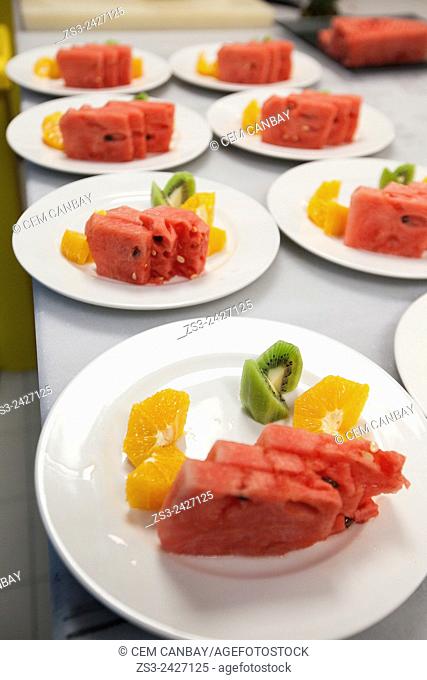 Seasonal mix fruit plates, Taksim, Istanbul, Marmara Region, Turkey, Europe
