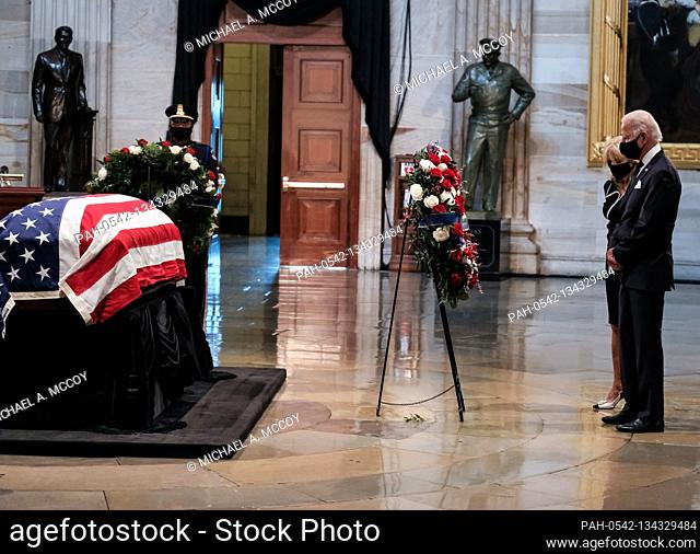 Former United States Vice President Joe Biden and Dr. Jill Biden pay their respects as US Representative John Lewis (Democrat of Georgia) lies in state at the U