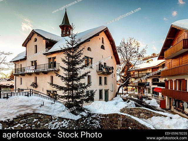 Village of Megeve in the Evening, French Alps, France