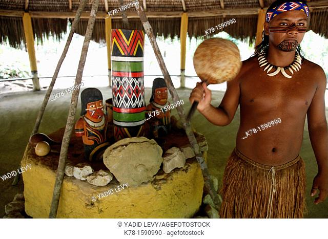 The ceremonial house of the Pataxo Indian people at the Reserva Indigena da Jaqueira near Porto Seguro, Bahia, Brazil