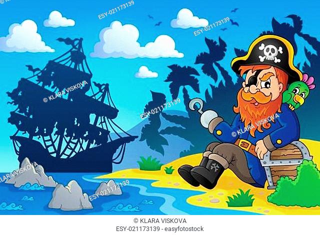 Sitting pirate theme image 2 - picture illustration