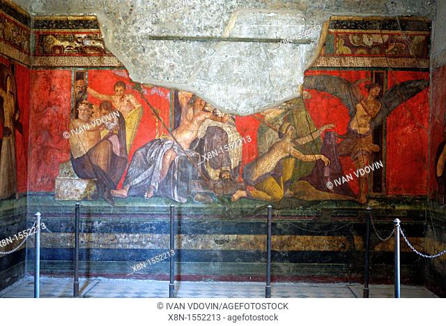 Frescoes in Villa of the Mysteries, Pompeii, Campania, Italy