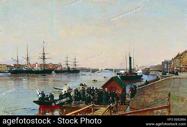 Beggrov Alexander - Pier in the Neva - Russian School - 19th Century