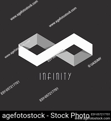 3D Infinity sign of the two rhombus, geometric illusion, overlapping technique