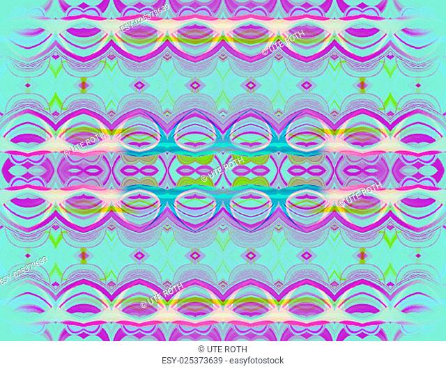 Abstract turquoise background, seamless purple ornaments centered