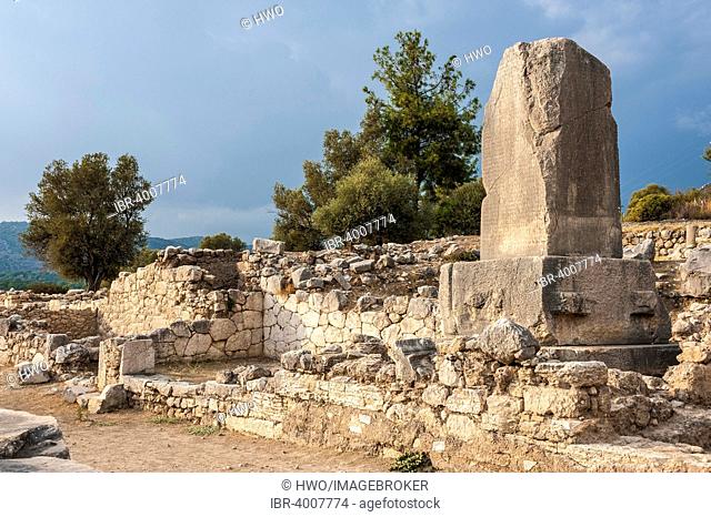 Tomb with an inscribed stele, 5th cent. BC, longest Lycian inscription, ancient city of Xanthos, UNESCO World Heritage Site, near Fethiye, Antalya Province