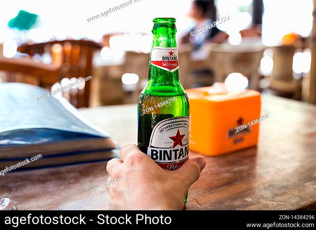 Bali Indonesia, 2019 Sept 20, Brand Bintang Beer in a pub, part of Heineken