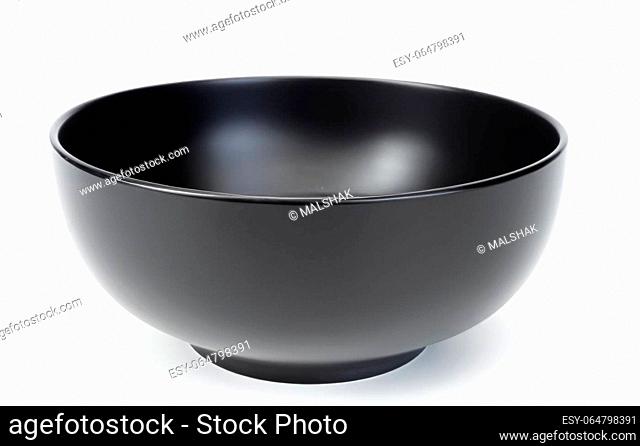 A black deep bowl on a white background
