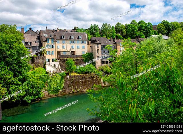 a French landscape in the country on the Oloron river. Oloron Sainte Marie, france