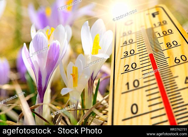 warm temperature on thermometer at springtime