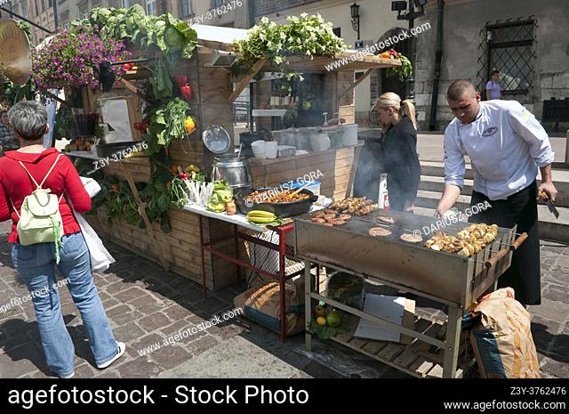 Grill at the Wine Festival in Little Market Square, Krakow, Poland