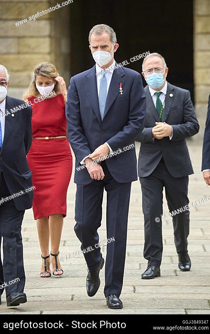King Felipe VI of Spain, Yolanda Diaz visit Santiago de Compostela and attend the Offering to the Apostle on the occasion of the Xacobean Year 2021/2022 at St