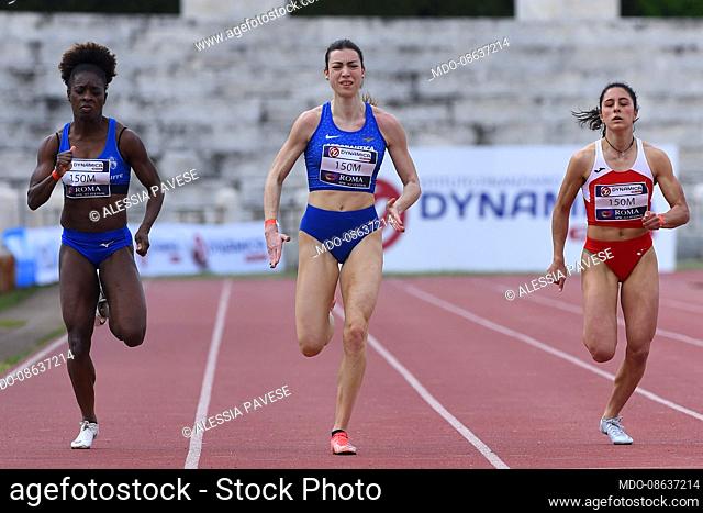 Alessia Pavese wins the 150m with the time of 17.97 during the Roma Sprint Festival at the stadio dei marmi. Rome (Italy), April 16th, 2021