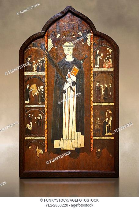 Gothic painted Altarpiece of Saint Peter Martyr by an anonymous Aragon artist. Tempera and varnished metal plate on wood. First third of 14th century