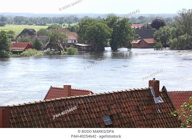 The Elbe River floods the towns of Hohnstorf and Lauenburg, Germany, 15 June 2013. The flooding along the Elbe in north Germany is receeding