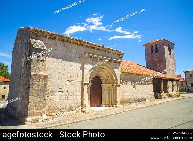 Facade of San Bartolome church. Campisabalos, Guadalajara province, Castilla La Mancha, Spain