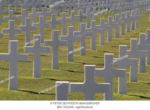 Graves at the Normandy American Cemetery and Memorial above Omaha Beach, site of the landing of the Allied invasion forces on D-Day 6 June 1944