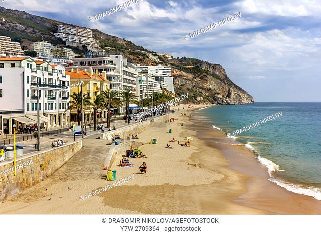 Beach of Sesimbra. The resort is situated in Portugal close to capital Lisbon