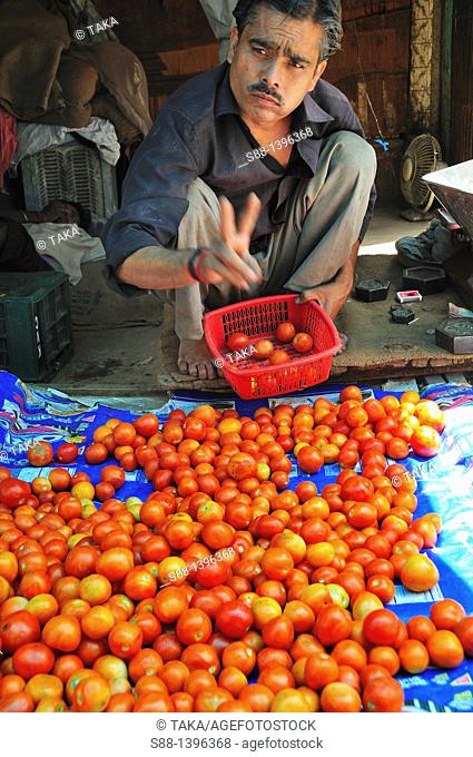 Man selling tomato on the street market