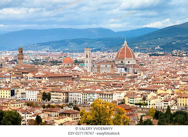 travel to Italy - cityscape of center of Florence town from San Miniato al Monte in autumn