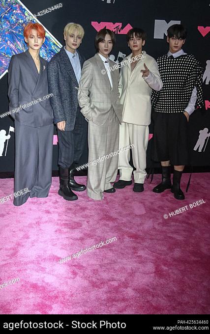 Tomorrow X Together arrive on the pink carpet of the 2023 MTV Video Music Awards, VMAs, at Prudential Center in Newark, New Jersey, USA, on 12 September 2023