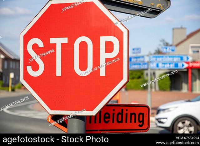 Illustration picture shows a traffic sign indicating B5 stop and priority in Lierde on Friday 19 May 2023. BELGA PHOTO NICOLAS MAETERLINCK