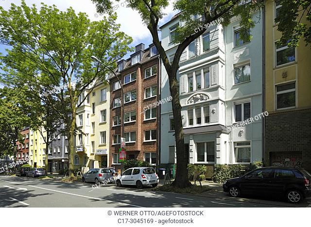 Dortmund, D-Dortmund, Ruhr area, Westphalia, North Rhine-Westphalia, NRW, Kreuzviertel, Cross Quarter, wealthy section, row of houses in the Lindemannstrasse