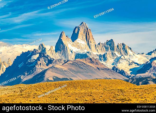Beautiful patagonian andes range landscape with famous Fitz Roy mountain at El Chalten town, Argentina