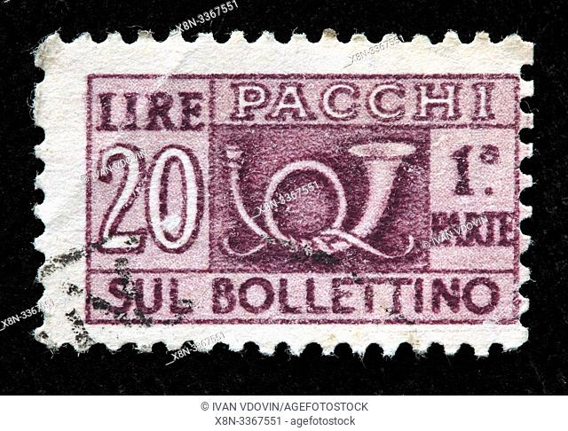 Posthorn, parcel Stamp, postage stamp, Italy, 1946