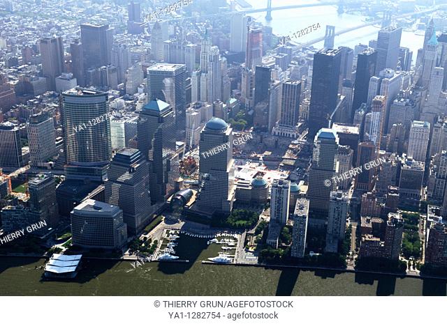 Aerial of south Manhattan, note in middle Ground zero still in construction, site of World Trade Center, New York city, USA, (picture took the 25/08/09)