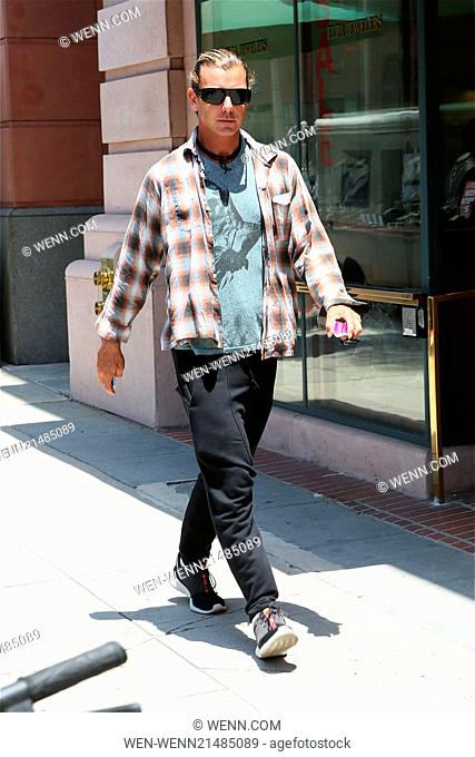 Gavin Rossdale out and about running errands in Beverly Hills wearing black 'parachute pants' and a checked shirt Featuring: Gavin Rossdale Where: Los Angeles