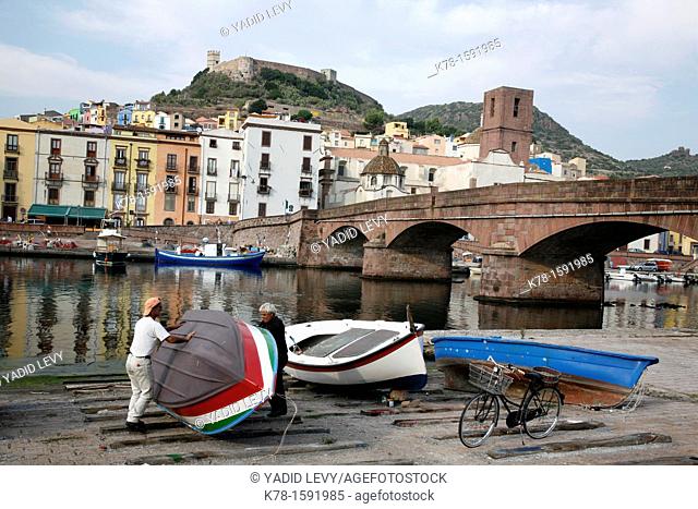 View over Bosa and the Temo river, Sardinia, Italy
