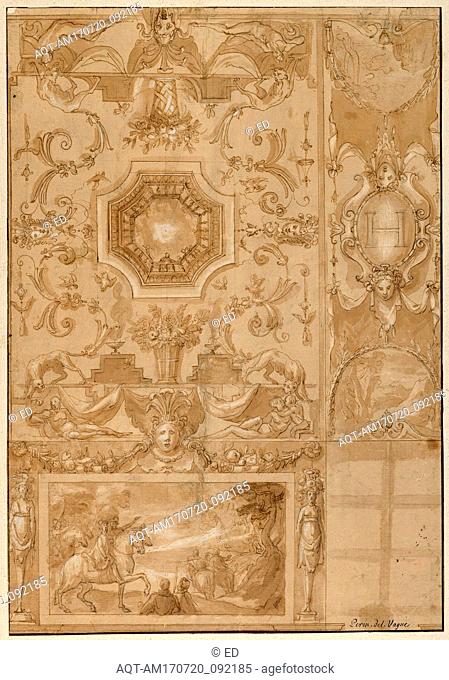 Drawings and Prints, Drawing Ornament & Architecture, Design for an Elaborate Ceiling with Figures and Animals, Artist, Toussaint Dubreuil, French, Paris ca