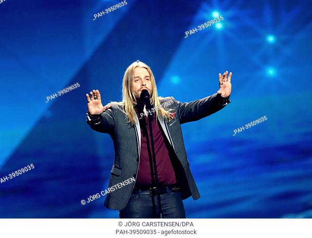 Singer Eythor Ingi representing Iceland performing during the dress rehearsal of the 2nd Semi Final for the Eurovision Song Contest 2013 in Malmo, Sweden