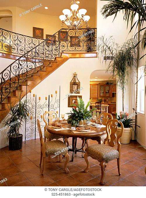California Home, Mediterranean Style, Formal Dining Area. USA