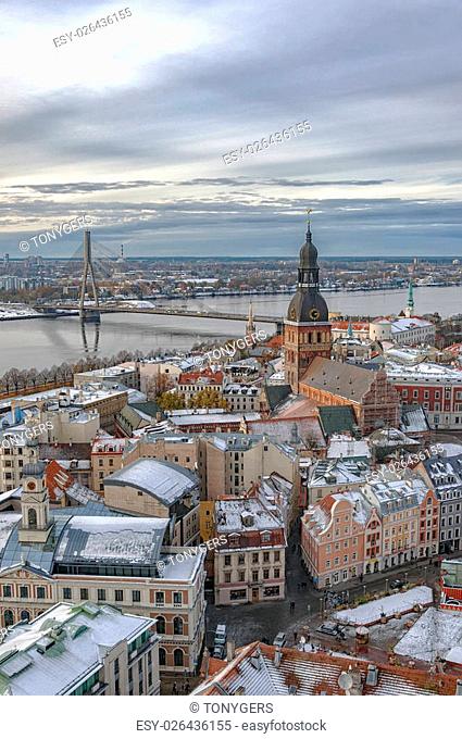 Aerial view of the old town from St. Peter church in Riga, Latvia
