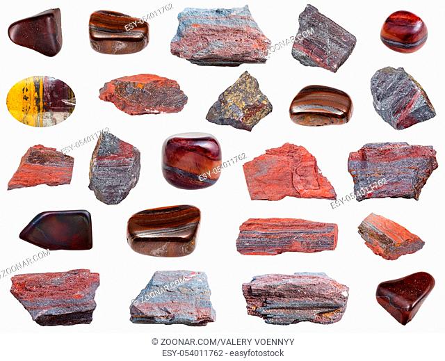 collection of various Jaspillite (Jaspilite, Taconite Jasper) stones isolated on white background
