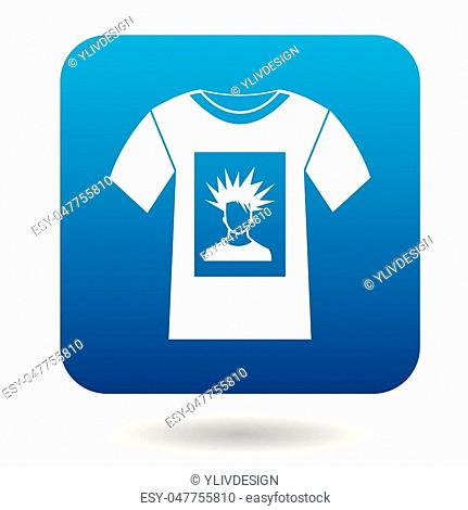 White shirt with print of man portrait icon in simple style on a white background