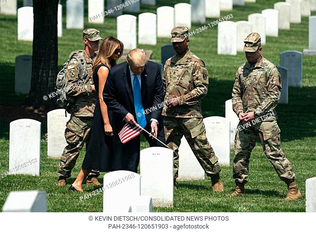 United States President Donald J. Trump and First Lady Melania Trump visit Arlington National Cemetery ahead of Memorial Day during the ""Flags-In"" ceremony