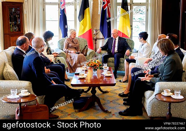 Princess Astrid of Belgium and Governor-General of the Commonwealth of Australia David John Hurley fotografió durante una llamada de cortesía con el Gobernador...