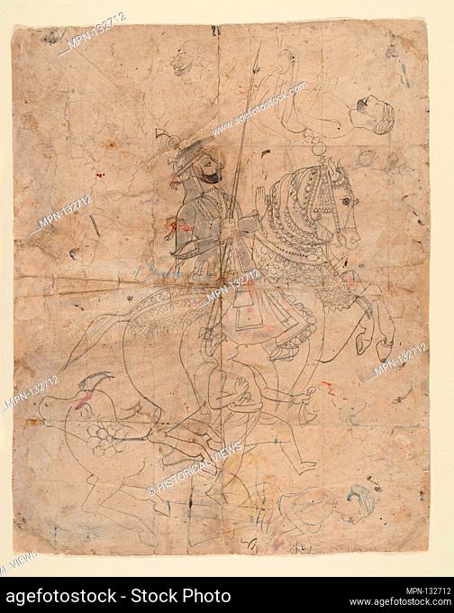 Worship of Brijnathji and Svamini (recto); Equestrian Portrait (verso). Date: ca. 1800; Culture: India (Rajasthan, Kotah); Medium: Ink and transparent...