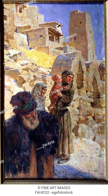 The red Partisans of Dagestan (Triptych, left panel). Lanceray (Lansere), Evgeny Evgenyevich (1875-1946). Tempera on canvas. Soviet Art. 1929-1931