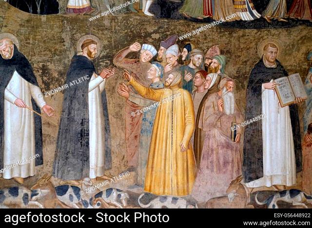 Saints Peter the Martyr and Thomas Aquinas Refute the Heretics, detail of the Active and Triumphant Church detail, fresco by Andrea Di Bonaiuto