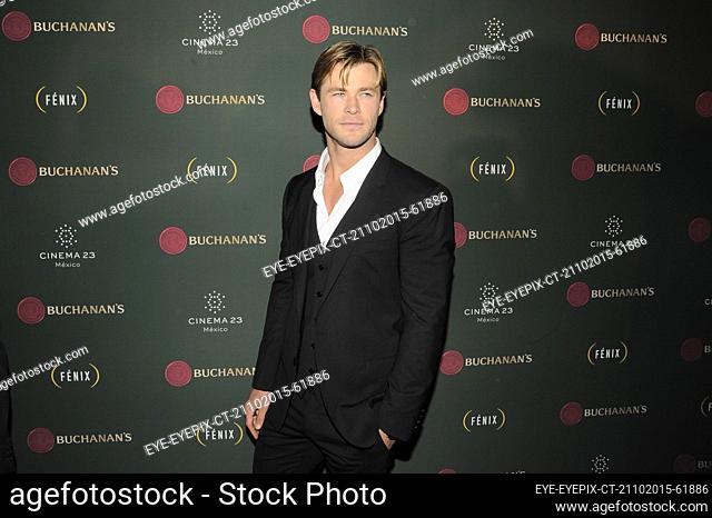 MEXICO CITY, MEXICO - OCT 21, 2015: Actor Chris Hemsworth arrives at red carpet of 'Buchanan's Awards' at Campo Marte on October 21, 2015 in Mexico City, Mexico