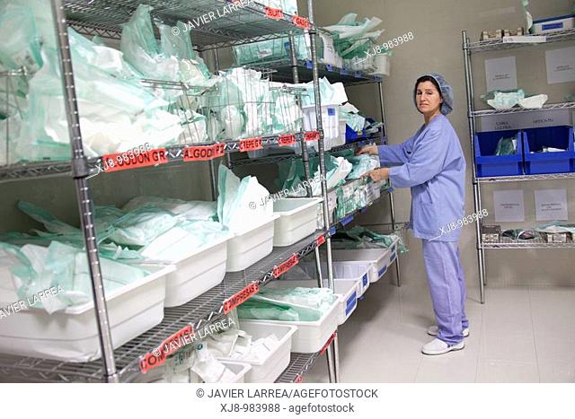 Store of sterilized surgical instruments and supplies, operating room. Hospital Policlinica Gipuzkoa, San Sebastian, Donostia, Euskadi, Spain