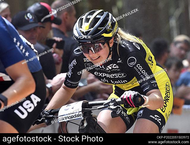 Tereza Tvaruzkova (CZE) competes in the UCI MTB World Cup, Cross-Country Women Elite, in Nove Mesto na Morave, Czech Republic, on May 15, 2022