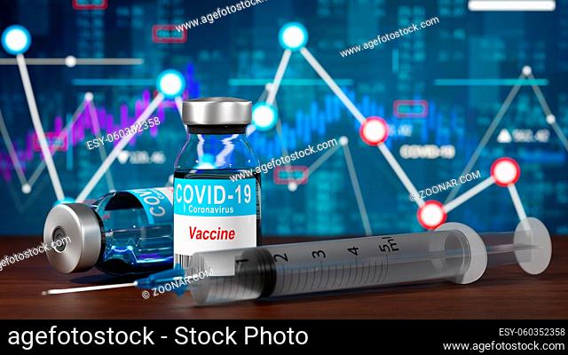 World economy and corona virus vaccine concept. The impact of coronavirus on the stock exchange. 3d illustration