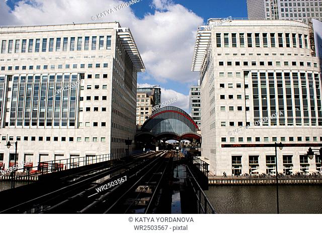 Canary Wharf docklands station in London, UK