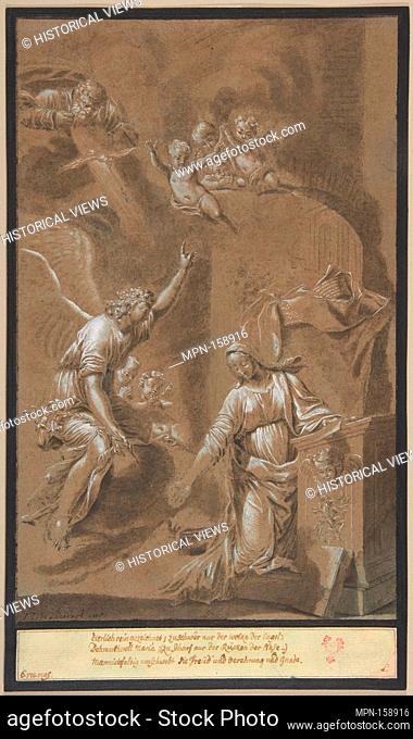 The Annunciation. Artist: Johann Jakob von Sandrart (German, Regensburg 1655-1698 Nuremberg); Date: late 17th century; Medium: Brush and black ink