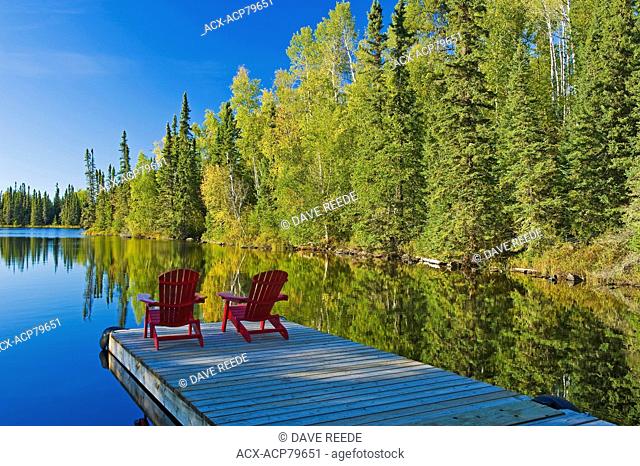 Adirondack?chairs, MacKay Lake, northern Saskatchewan, Canada